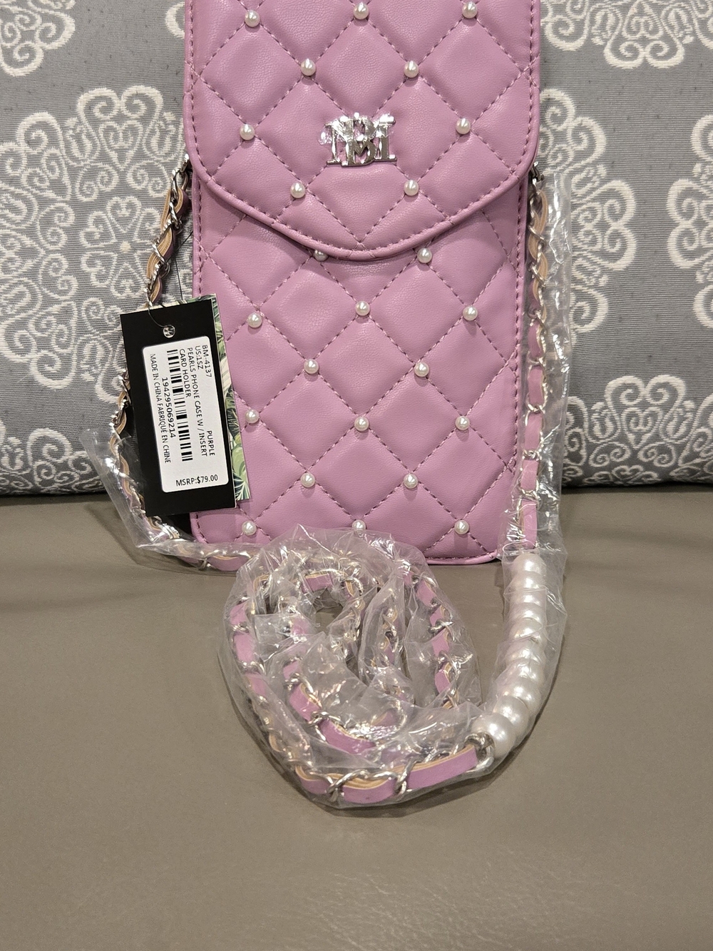 Badgley Mischka Quilted Pearl Crossbody Phone Case Bag – Lavender Purple NWT